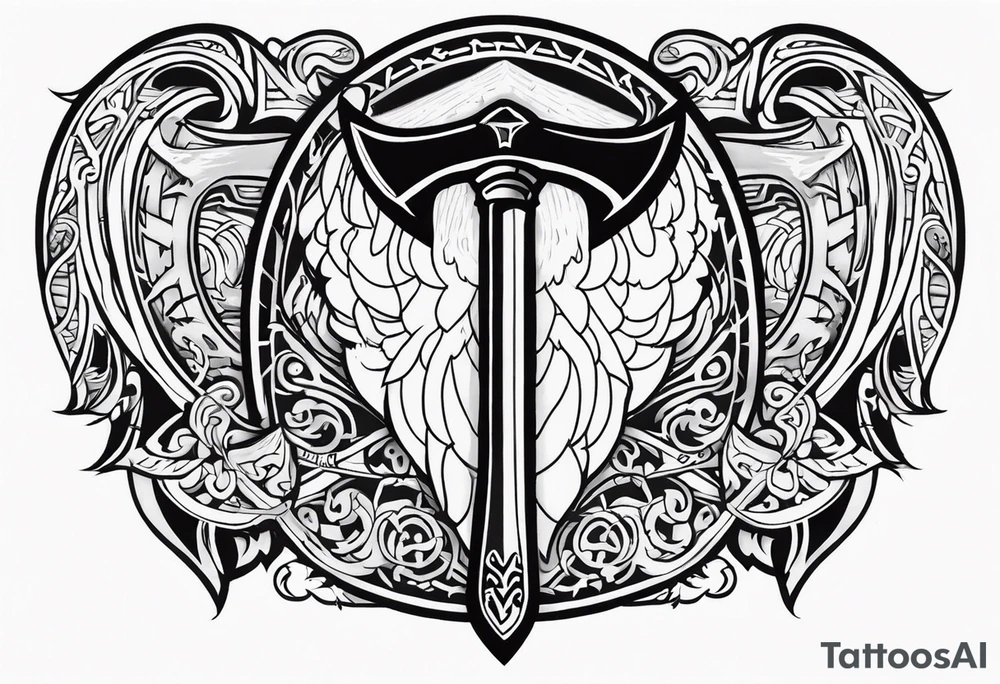 Valhalla sword shield axe tattoo idea