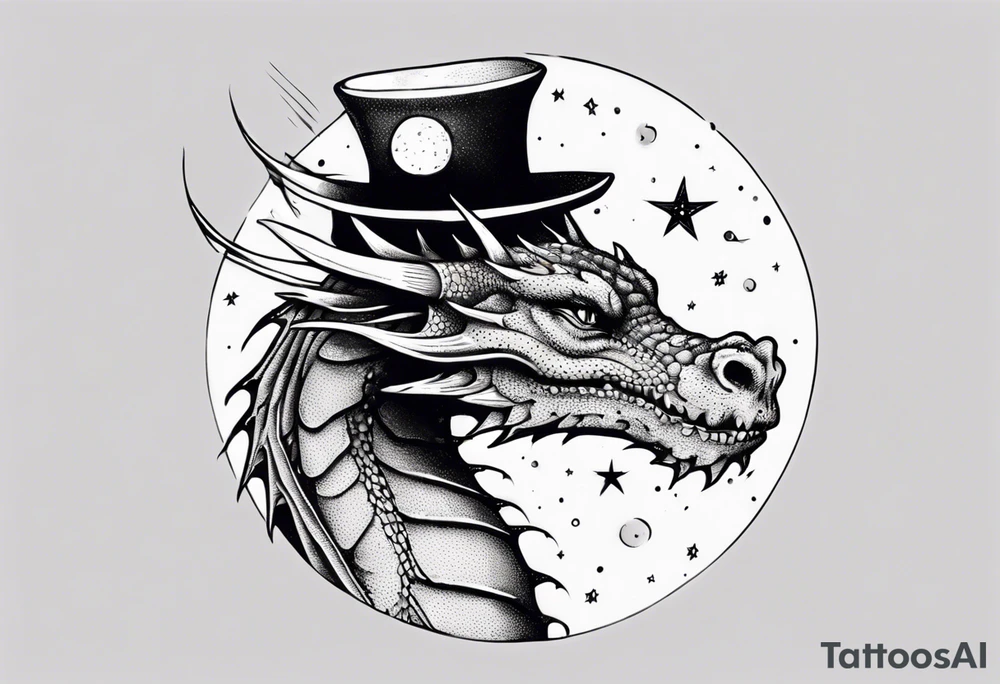 Dragon out in space with an hat back tattoo tattoo idea