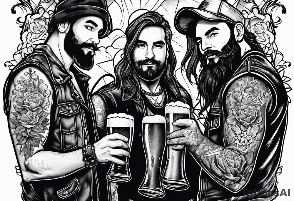 friends drinking beers tattoo idea