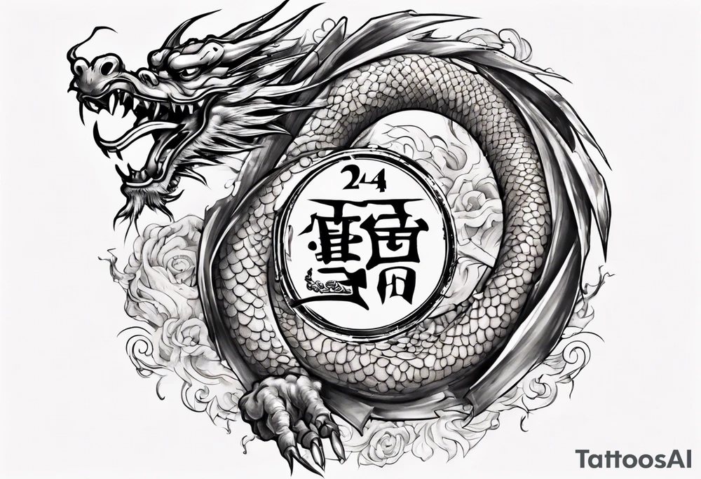 Number 24 with a Chinese dragon around it tattoo idea