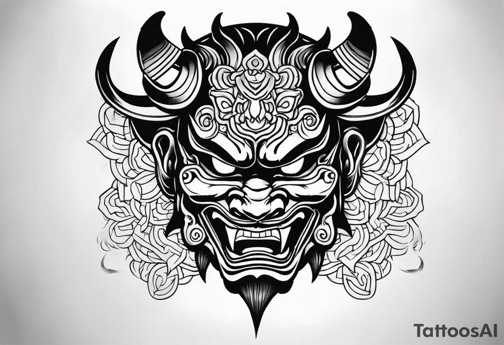 oni mask, dark, japanese tattoo idea