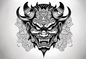 oni mask, dark, japanese tattoo idea