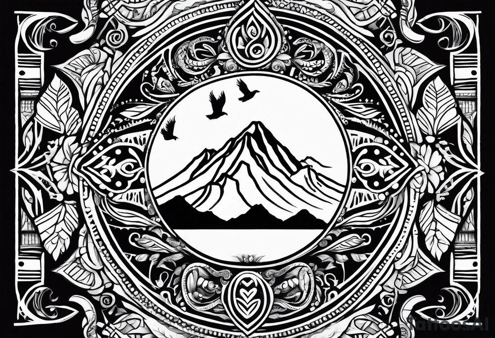 Mexican American inspired Tattoo that incorporates being a father,  love for family and importance of building wealth. Include elements of the Pacific Northwest Forrest tattoo idea