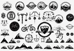 weights, cycle, mountain tattoo idea