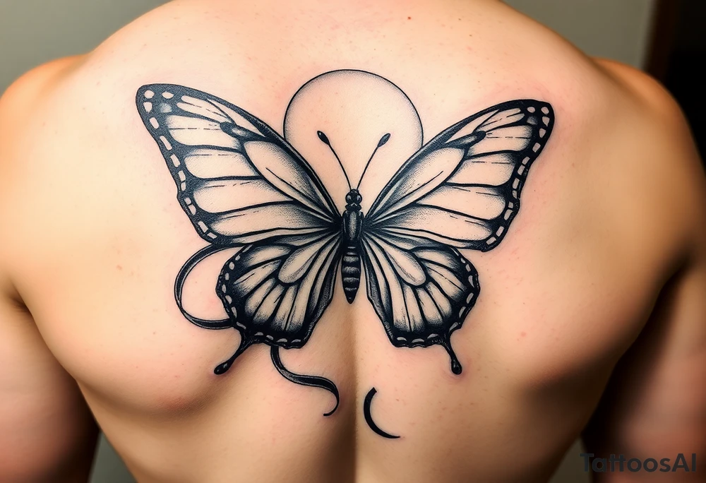 ethereal butterfly with flowing silk ribbons in moonlight tattoo idea