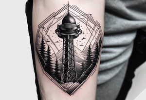 Radio radar tower, geometric patterns around arm, beginning at the wrist tattoo idea