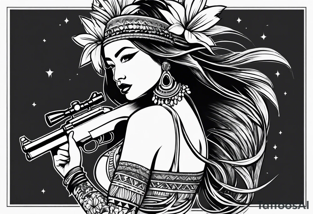 hula girl who dance with famas gun tattoo idea