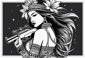 hula girl who dance with famas gun tattoo idea