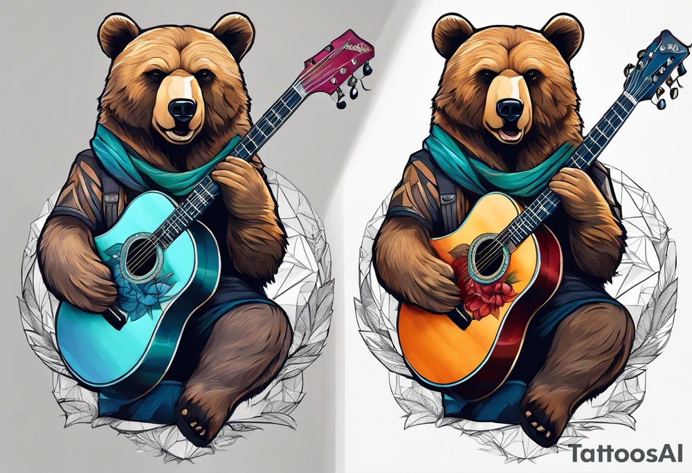 bear playing guitar tattoo idea