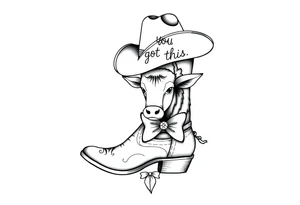 A cowboy boot with a cowboy hat on top the words you got this stitched into the hat and stitched into the boot an orange, a highland cow and a bow tattoo idea