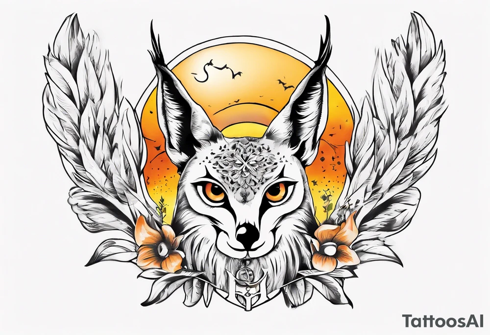 halb 
Fuchs halb Eule unter der Sonne mit dem Schriftzug Sapere Aude tattoo idea