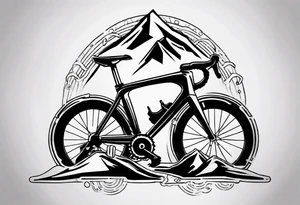 BMC road bicycle on a mountain placed on a dumbbell tattoo idea
