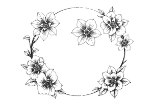 moon-shaped diferent flowers tattoo idea