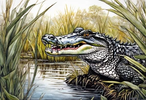 Scene live oak marsh birds alligator tattoo idea