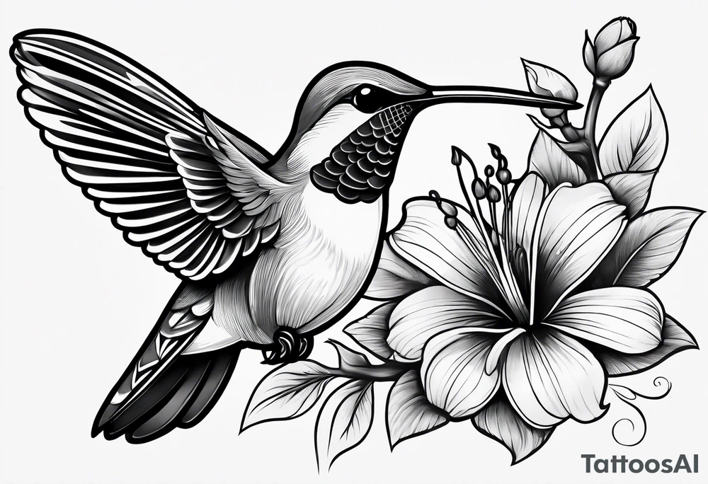 Humming bird and flower for placement on side boob tattoo idea