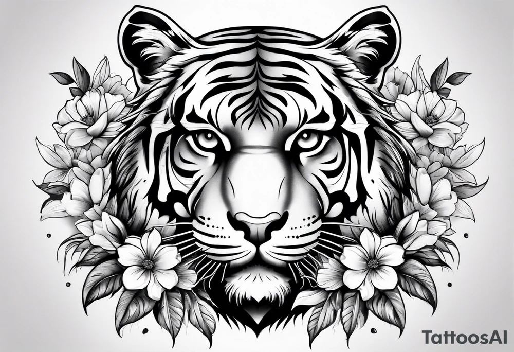 tiger with flowers tattoo idea