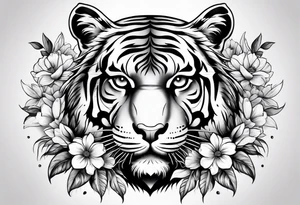 tiger with flowers tattoo idea