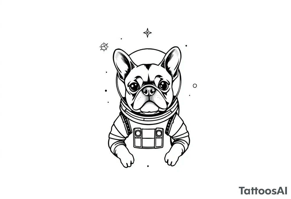 a space themed tattoo of my french bulldog mars. include elements in space like planets and stars. mars should be depicted as a astronaut tattoo idea