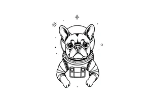 a space themed tattoo of my french bulldog mars. include elements in space like planets and stars. mars should be depicted as a astronaut tattoo idea