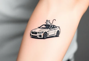 Mouse driving bmw car tattoo idea