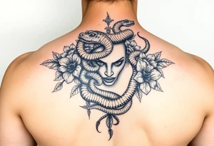 Medusa with snakes and flowers tattoo idea