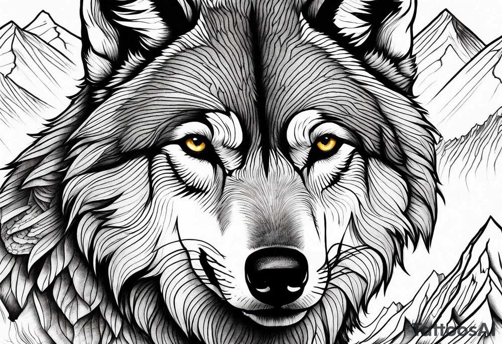 Mountains, wolf in it tattoo idea