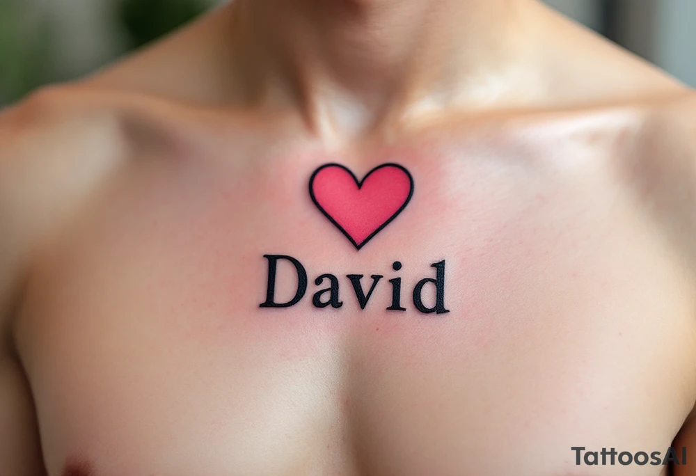 A simple black-outline heart with shaded pink filling and David in neat block letters. tattoo idea