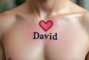 A simple black-outline heart with shaded pink filling and David in neat block letters. tattoo idea