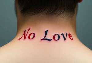 Red and black letters spell the word NO LOVE tattoo idea