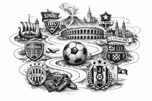 Iceland x3 (sindri, ibv, stjarnan) Italy x2 (Verona, Sassuolo) Spain (Logrono) Turkey x2 (Fenerbahce, Besiktas) Hungary (Fradi) France (Bordeaux) Something to do with football journey, Fine line surreal style tattoo idea