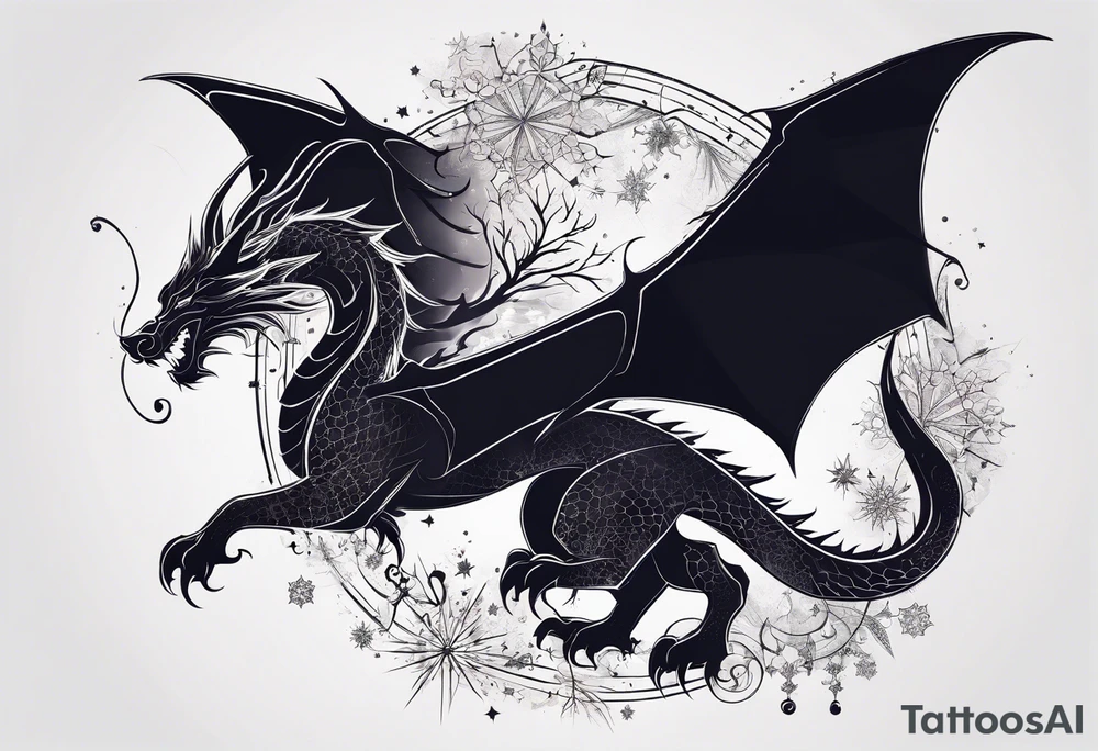 Constellation, dragon,snowflake tattoo idea