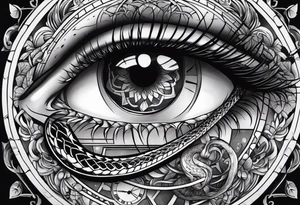 human eye with snake and clock tattoo idea