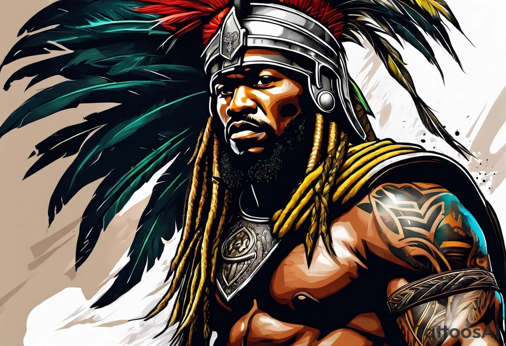 jamaican warrior into Spartan soldier tattoo idea