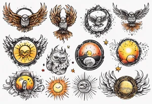 Eule 
 Sonne mit dem Schriftzug Sapere Aude tattoo idea