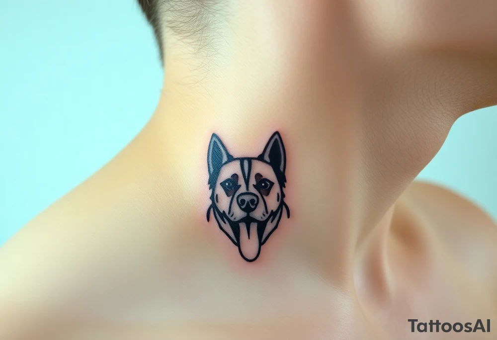One line tattoo of dog with white strip going up dog’s snout slightly off centered. With young slightly out tattoo idea