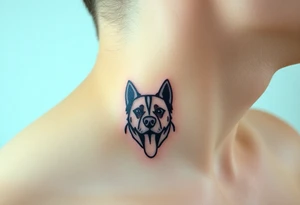 One line tattoo of dog with white strip going up dog’s snout slightly off centered. With young slightly out tattoo idea