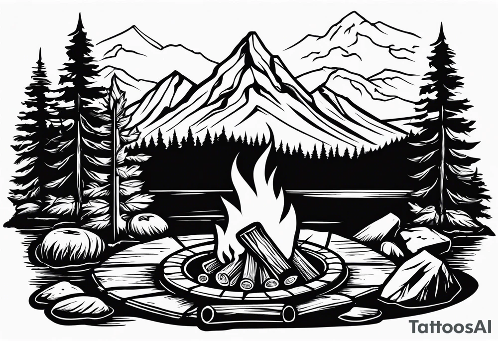 Campfire, Pennsylvania mountains, family tattoo idea