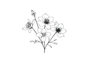 two july birth flowers, one november birth flower and a december birth flower in a boquet tattoo idea