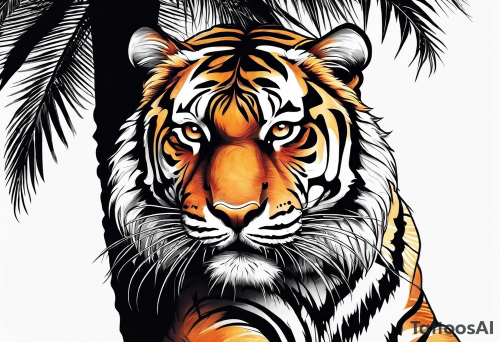 tiger laying on palm tree tattoo idea