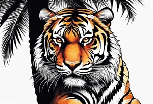 tiger laying on palm tree tattoo idea