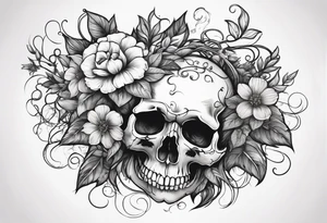 a skull with vines and flowers growing out of it tattoo idea