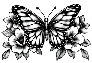 blackink work and shading butterfly with flowers tattoo idea