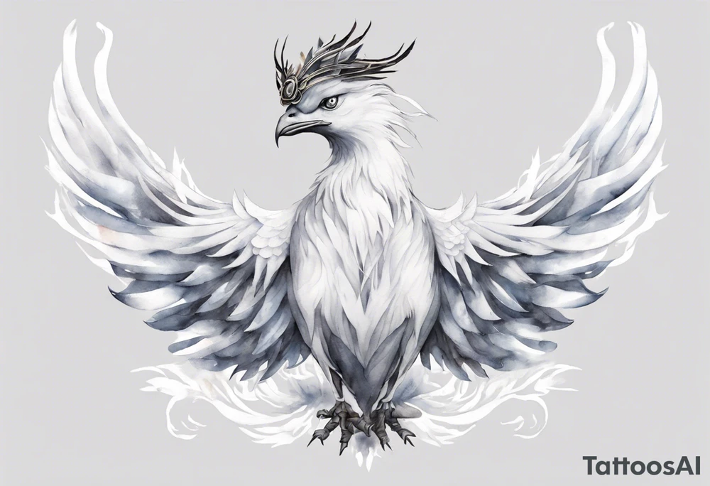 a white phoenix wearing a simple iron crown tattoo idea a white phoenix wearing a simple iron crown tattoo idea