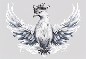 a white phoenix wearing a simple iron crown tattoo idea