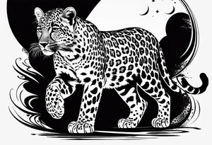 baby leopard walking in a bigger footstep tattoo idea