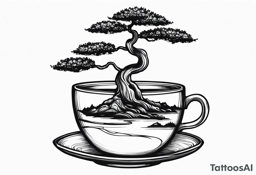 bonsai tree in teacup tattoo idea