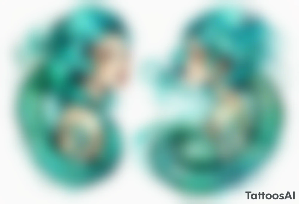 A beautiful mermaid-serpent hybrid with turquois scales and teal hair. tattoo idea