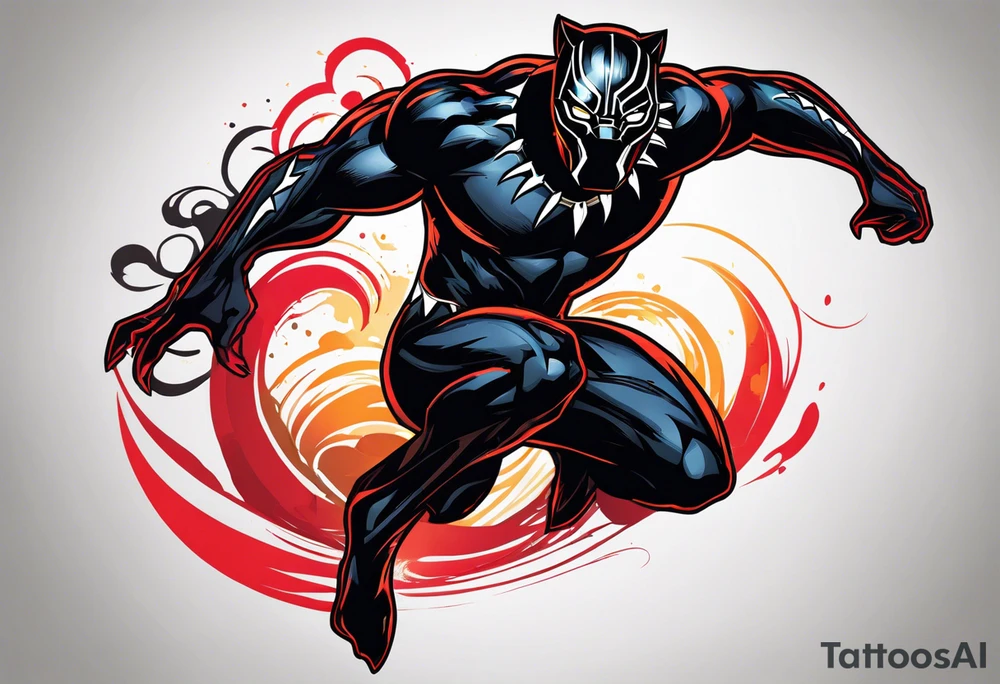 unique black panther tattoo, dynamic pose, showcasing its strength and grace, striking red eyes, intense and captivating elements, artistic flair, blending realism with abstract elements tattoo idea