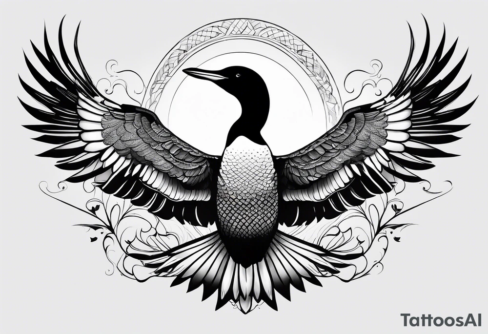 A loon with its wings spread tattoo idea