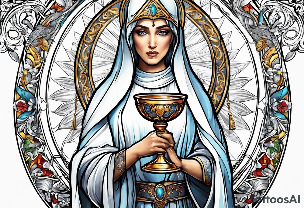 Female saint holding a chalice tattoo idea